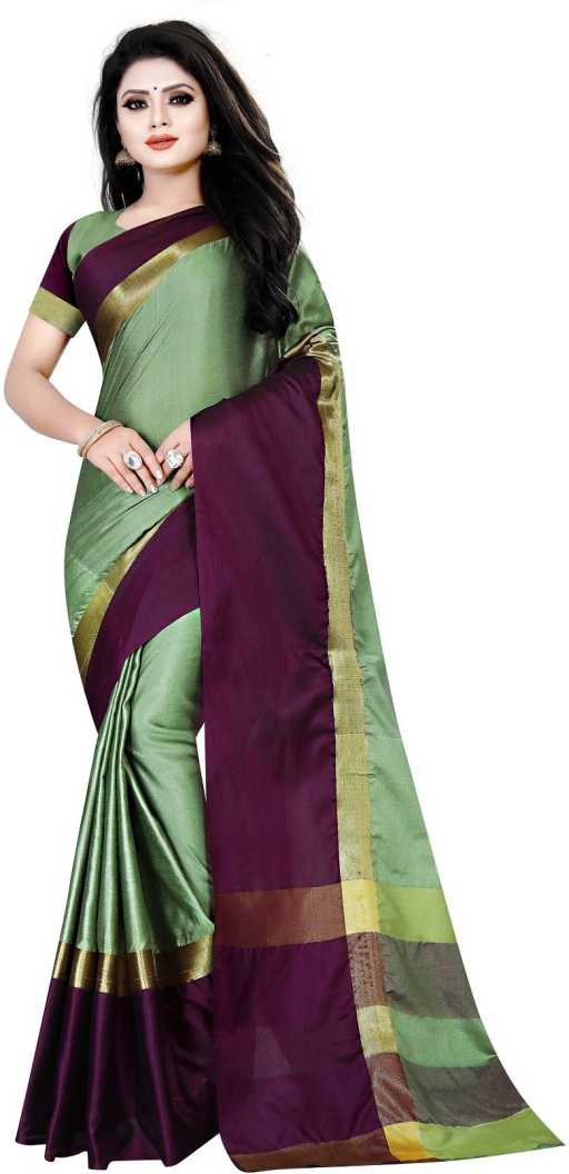 Divyanka Fashion Multicolor Suti Cotton Saree ( SC-AANGI-PURPLE-GREEN )