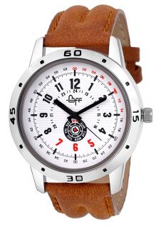 BFF Brown Leather Strap White Analog Watch For Men
