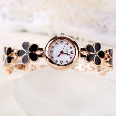 SCK Black and Rose Gold Flowers with Rhinestone Bracelet with Watch