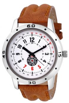 SCK Chronograph White Dial Brown Leather Belt Analog Watch For Men