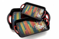 Rotek Printed Tray Set for Serving Snacks & Tea ( Pack of 3 )|For Home Use
